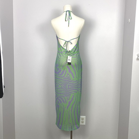 AFRM Kalina Halter Top Dress Green Purple Zebra size medium - Picture 6 of 15
